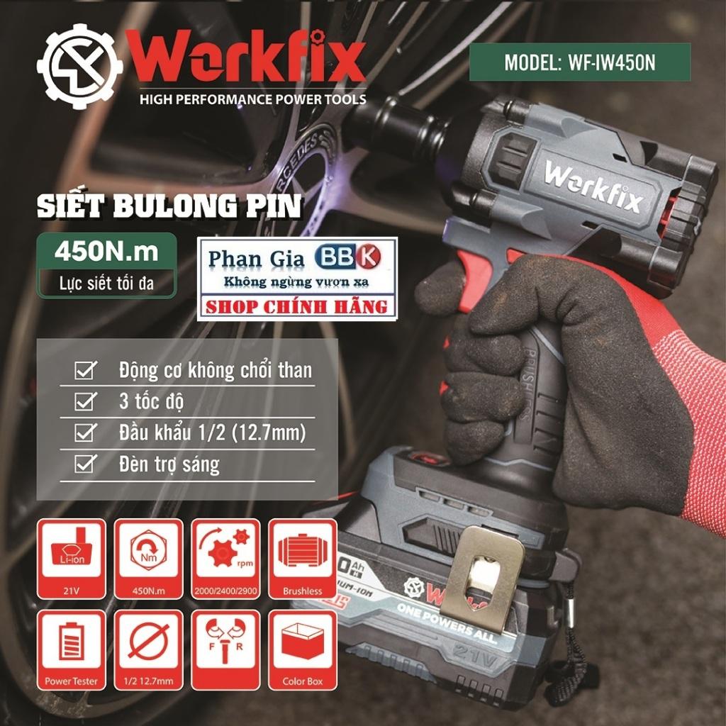 Máy siết bulong WORKFIX( WF-IW450N )đầu 2 trong 1 Lực siết 450Nm bảo hành chính hãƞg 12 tháng
