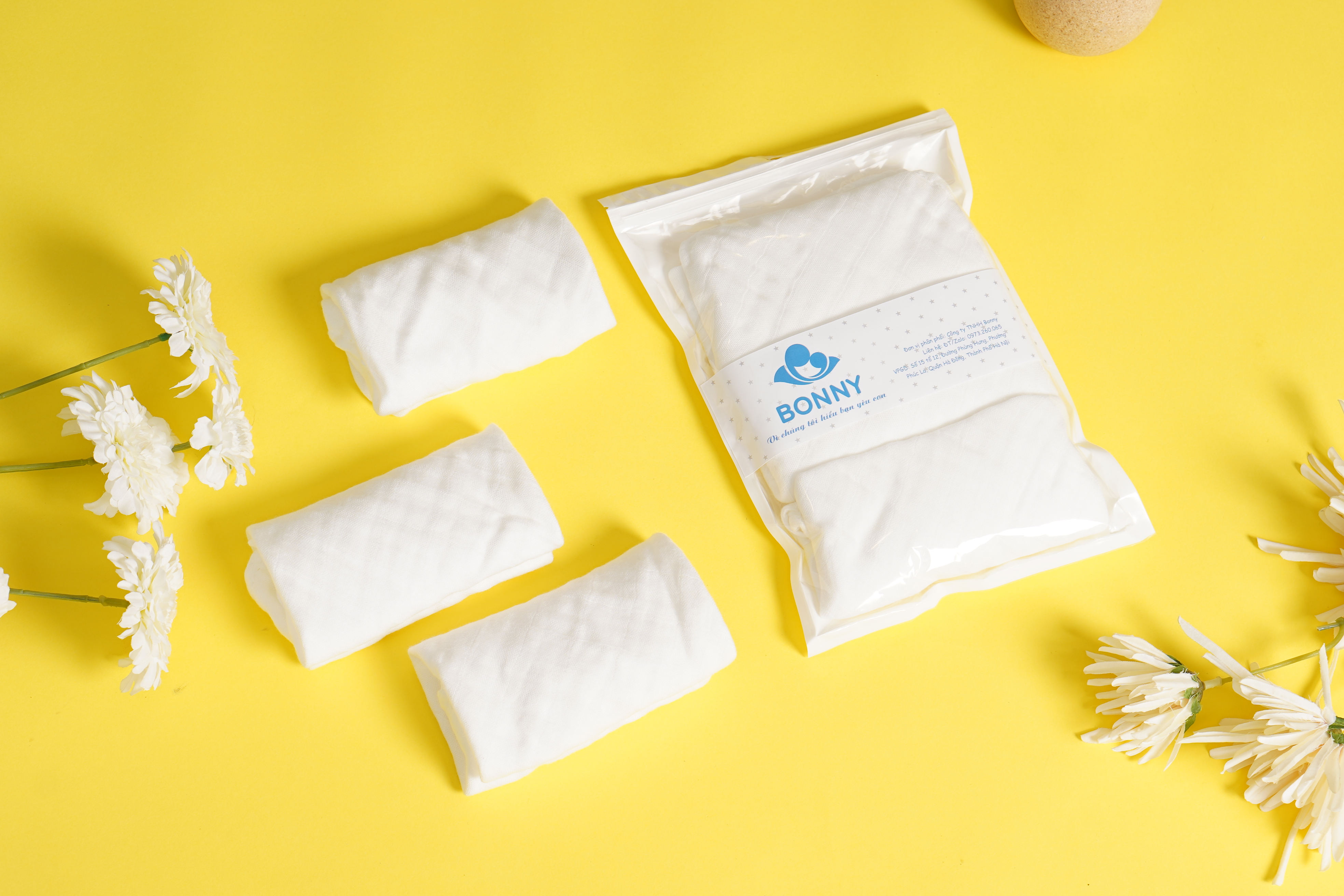 Set 3 Khăn Sữa Sợi Tre Lụa 4 Lớp Bonny Hàng Cao Cấp Thấm Hút Tốt, Kháng Khuẩn