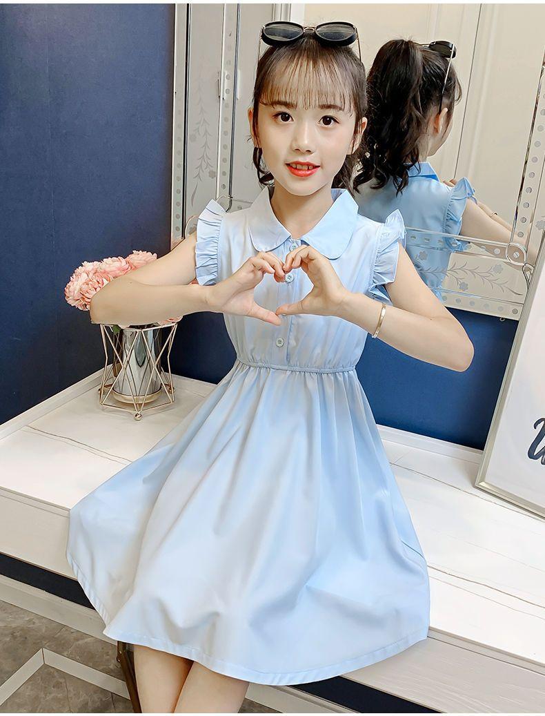 CHENGRUI Cô gái ăn mặc mùa hè 2023 váy công chúa phong cách tây cho trẻ em phiên bản Hàn Quốc Mid-Big Boy không tay màu ẩm váy