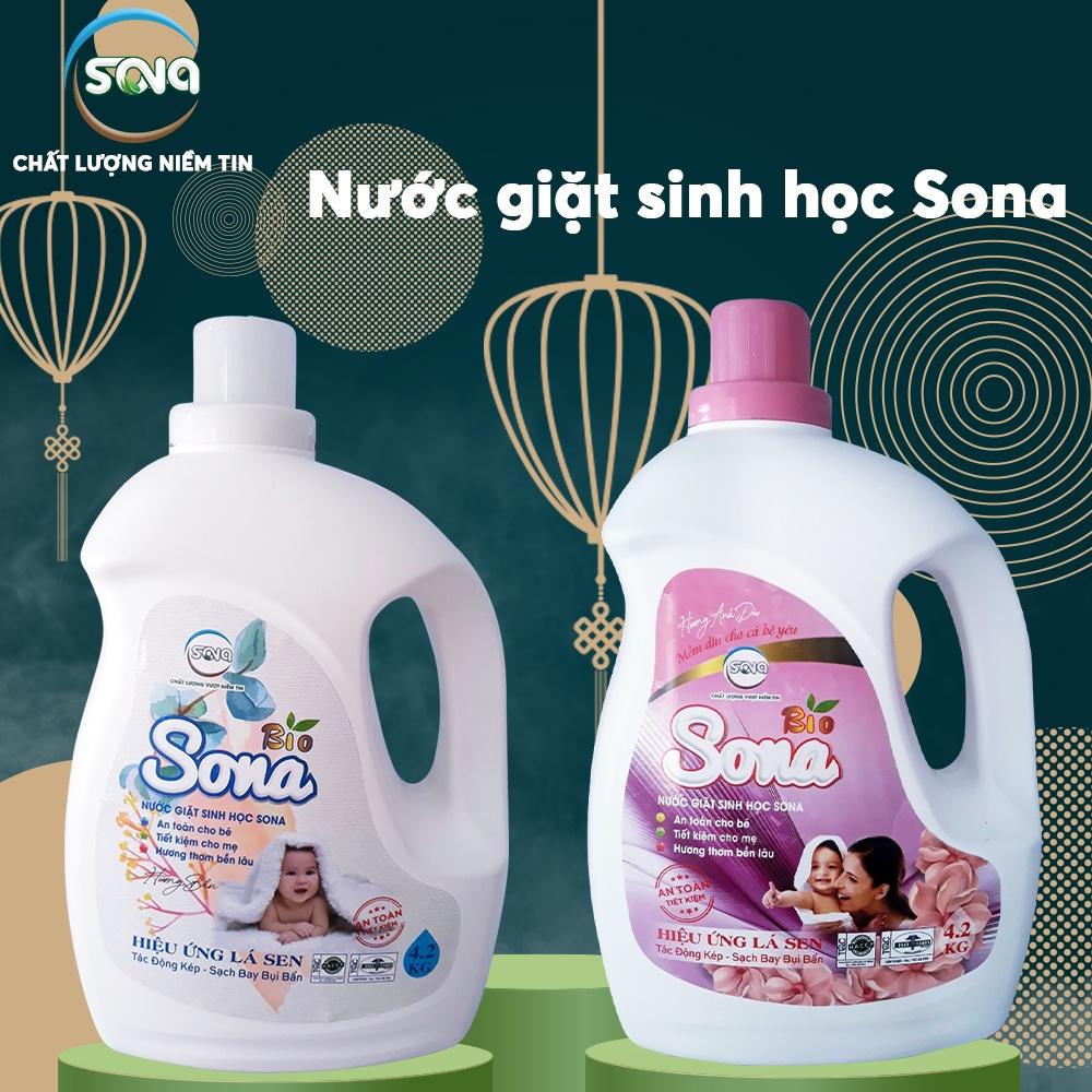 Nước giặt sinh học SONA 4.2L giặt xả quần áo 2 trong 1 hương hoa tự nhiên 