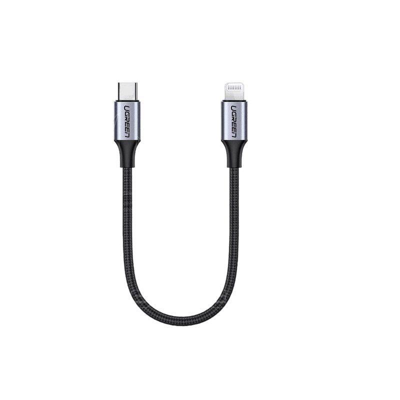 Ugreen UG60757US304TK 25cm cáp usb type c ra apple lightning bọc nhôm chống nhiễu màu đen 0.25m - HÀNG CHÍNH HÃNG