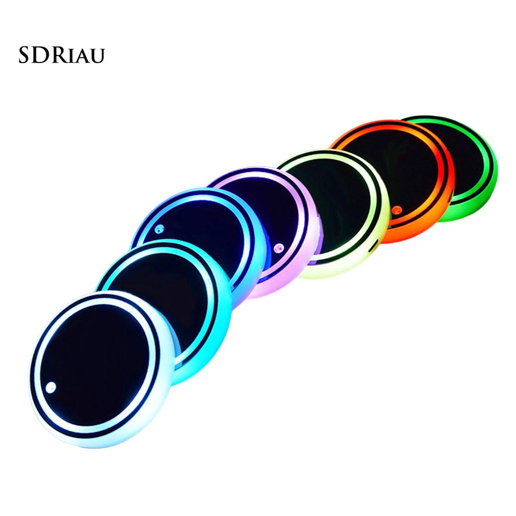 Bộ 2 Đế Lót Ly Tích Hợp Đèn Led Nhiều Màu Sắc Cho Xe Hơi