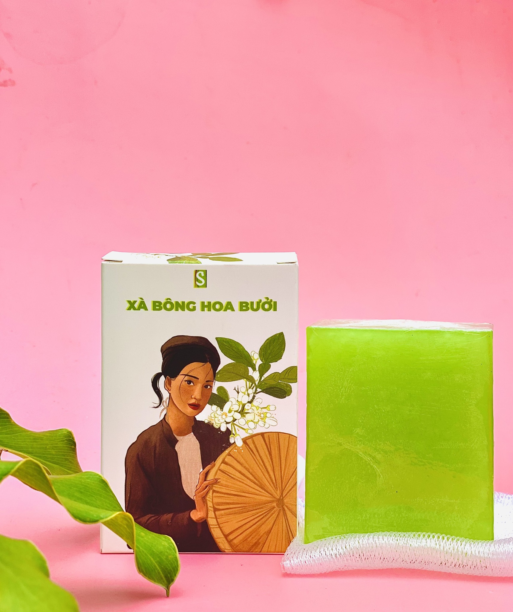 Xà bông Sinh Dược Hoa Bưởi giảm mụn xà phòng làm sạch dưỡng ẩm và làm mềm da chiết xuất 100% từ thiên nhiên 80gr kèm túi
