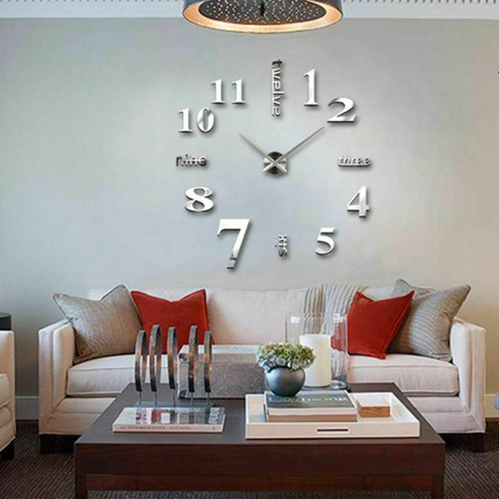 DIY Frameless Wall Clock 3D Mirror Clocks Living Room