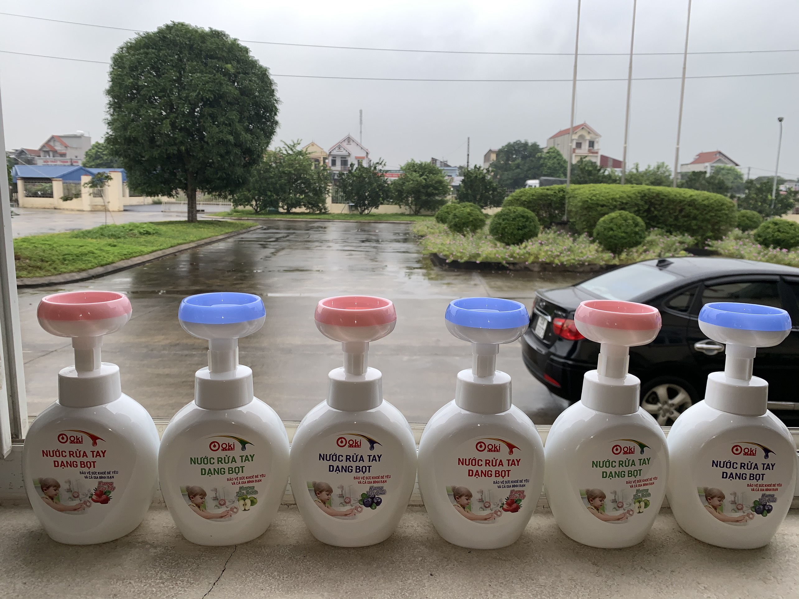 Nước Rửa Tay Tạo Bọt Cho Bé &amp; GĐ Hình Bông Hoa, Hình Chân Gấu Dễ Thương OKi Clean Hương Việt Quất, chai 500g