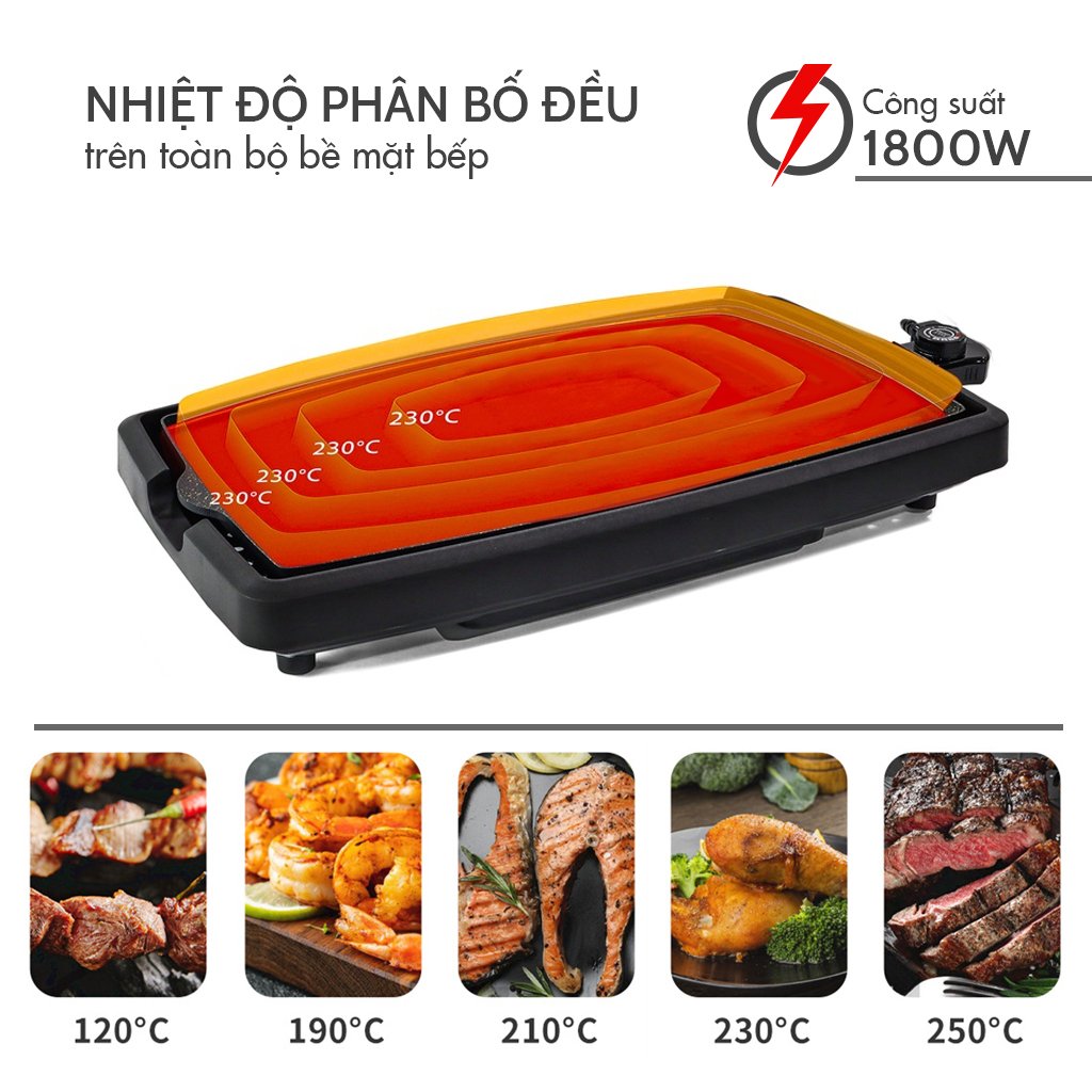 Bếp Nướng Điện Không Khói Cao Cấp Seka SK540 Công Suất 1800W, Vỉ Nướng Nhôm Phủ Chống Dính - Hàng Chính Hãng