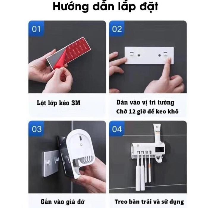 Giá Treo Bàn Chải Đánh Răng Khử Khuẩn | Kệ Để Bàn Chải Đánh Răng & Bộ Nhả Kem Đánh Răng Tự Động Gắn Tường-GD415