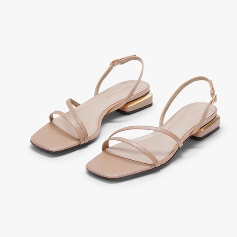 Giày sandanl nữ 2p bản 2 quai gót nẹp vàng