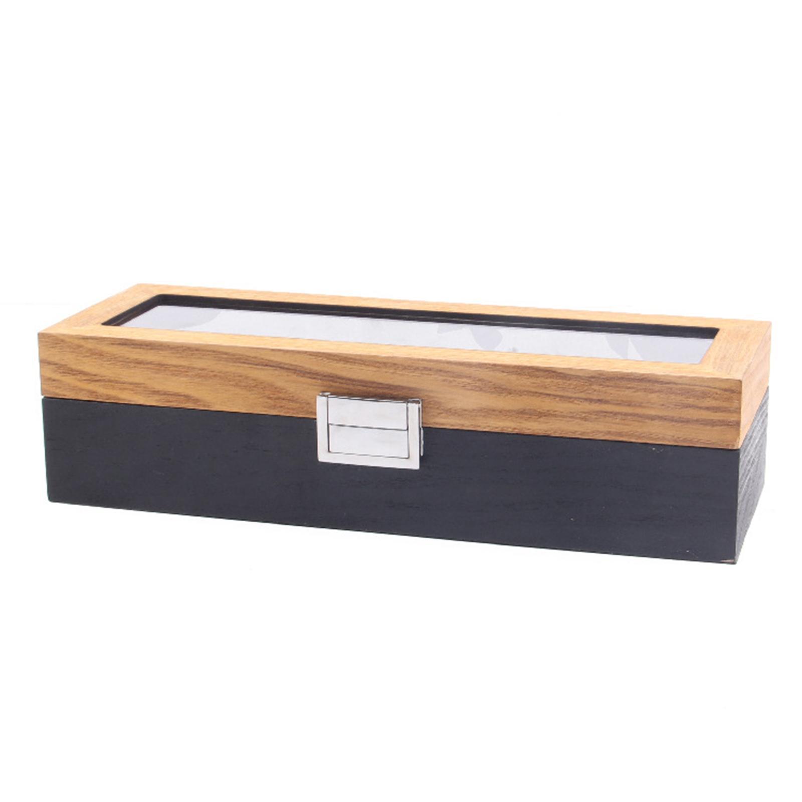 Watch Box Display Case Retro Wood for Exquisite Gift W/Clear Top & Lock