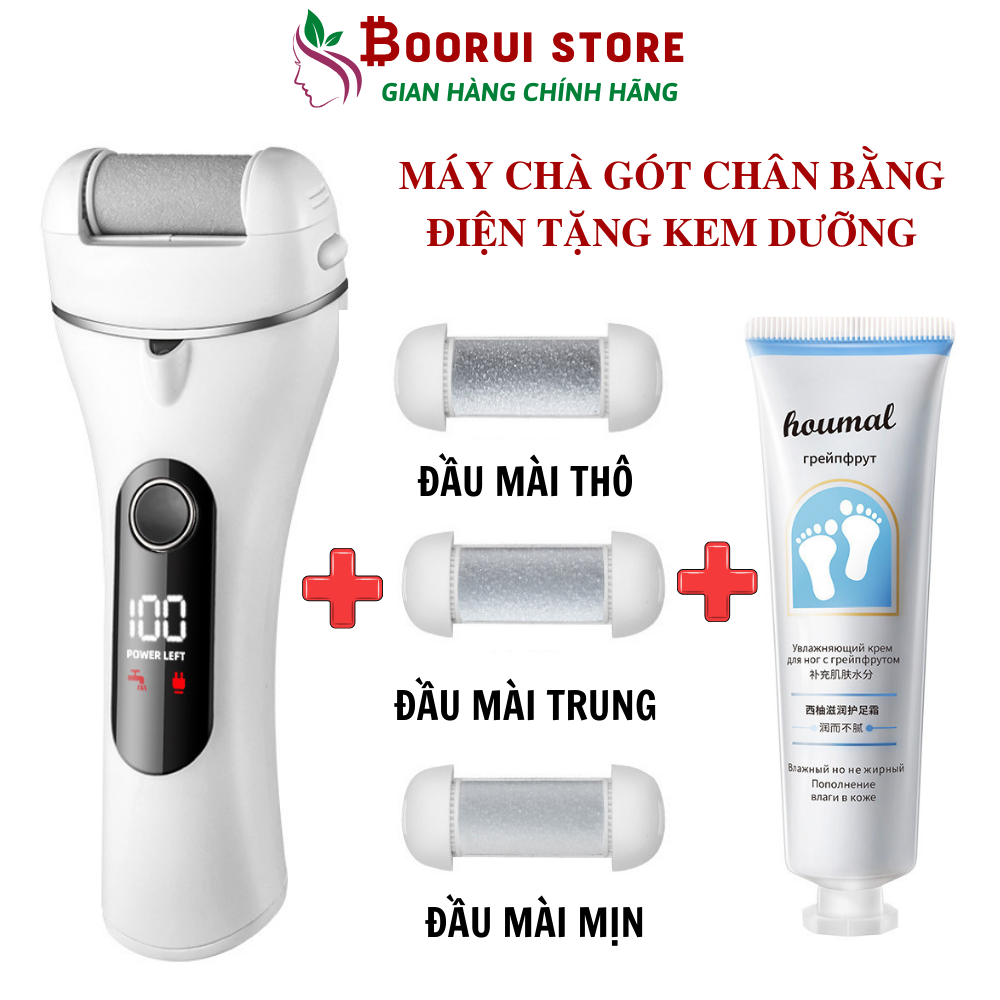Máy chà gót chân cao cấp BOORUI-5680 - TẶNG kem dưỡng gót, dụng cụ chà gót 3 đầu mài 2 cấp độ, loại bỏ vết chai tẩy tế bào da chết, sạc pin tự động