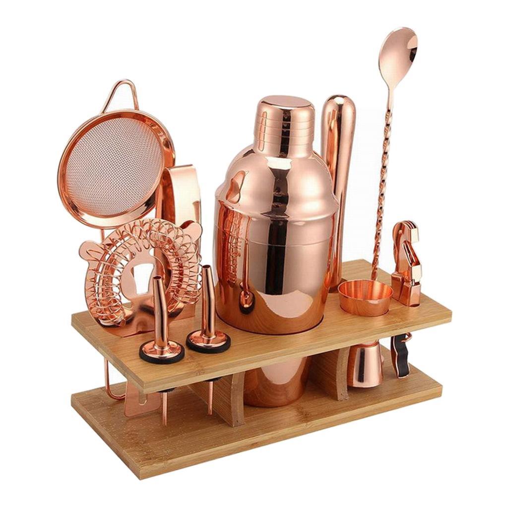 Professional Club Pub Bartender Cocktail Shaker With Bamboo Stand