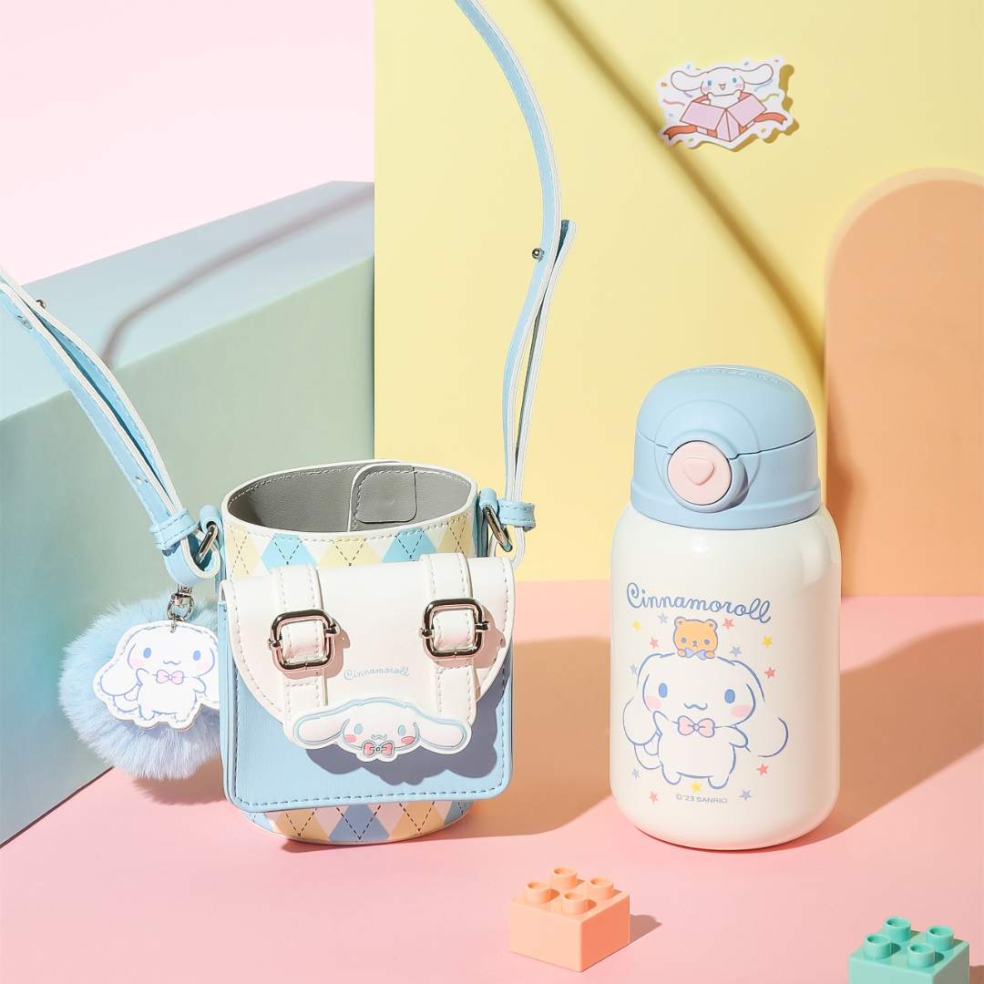 Bình giữ nhiệt Phiên bản GIỚI HẠN Chó Cinnamoroll Beddybear - Dung tích 530ml - 3 nắp thay thế - Túi đeo da cao cấp