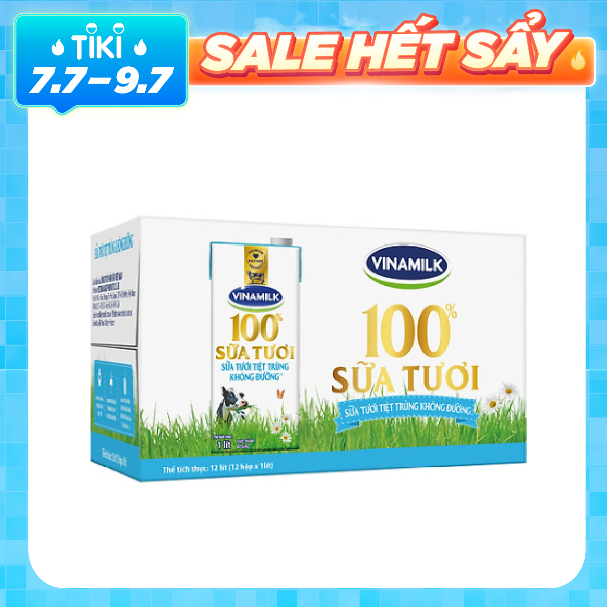 Thùng 12 Hộp Sữa Tươi Tiệt Trùng Vinamilk 100% Không Đường (1L)