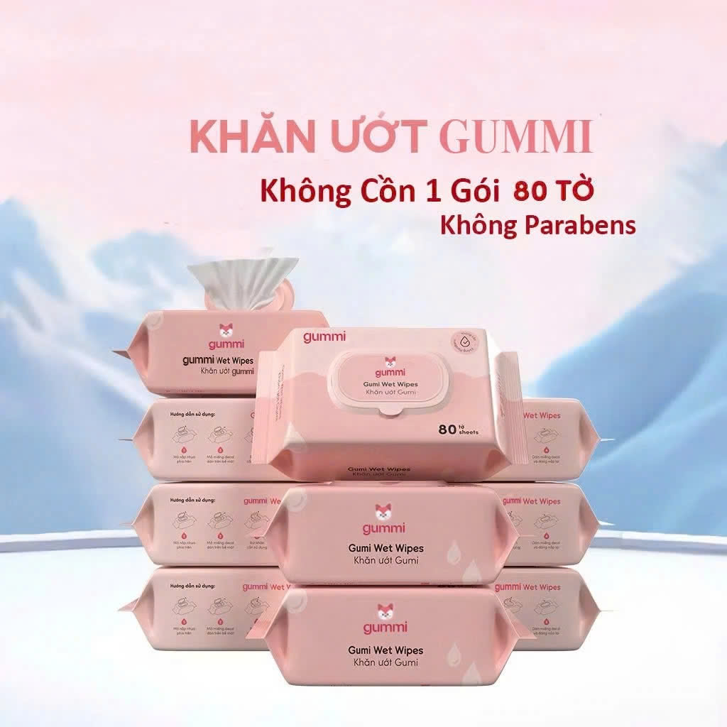 Thùng 10 Gói Khăn Ướt GUMI Không Cồn Không Paraben, Không Chất Huỳnh Quang, An Toàn Cho Da Nhạy Cảm – 80 Tờ - HÀNG CHÍNH HÃNG MINIIN