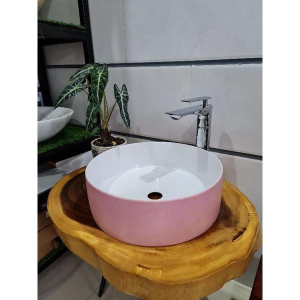 Lavabo sứ đặt bàn màu hồng