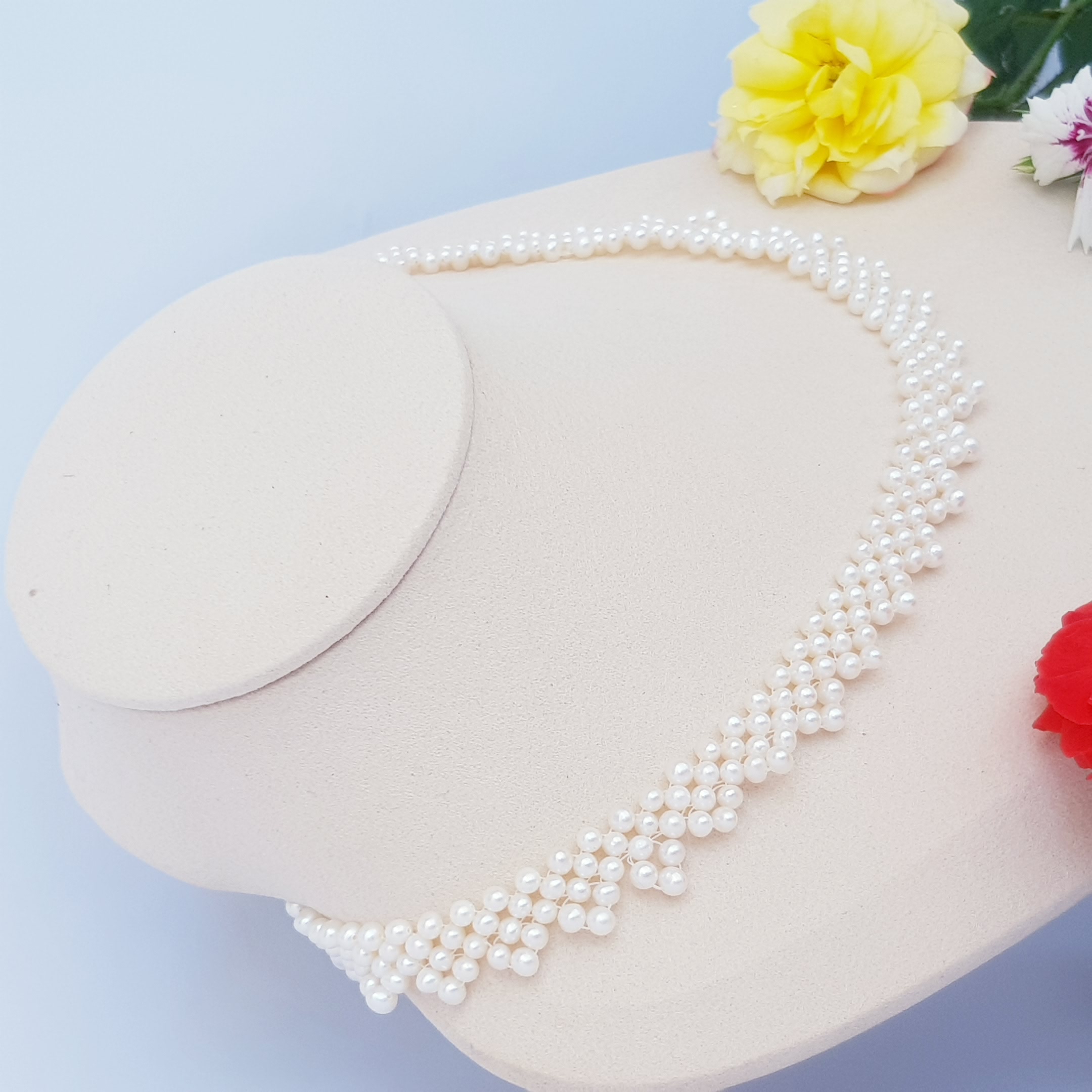 Chuỗi Vòng Cổ Ngọc Trai Tự Nhiên Cao Cấp - Chuỗi Đơn Kết Hàng Ren 45 - Trang Sức Cô Tấm - LACE PERL - COTAM1105 + Tặng kèm bông tai nụ KT2603