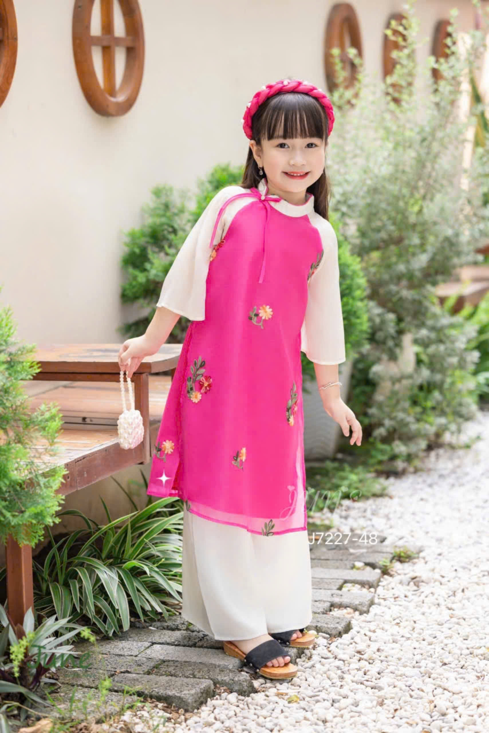 Bộ áo dài tết cho bé gái mẫu HOA xinh xắn diện tết năm mới giáng sinh noel từ 12-50kg hàng thiết kế cao cấp