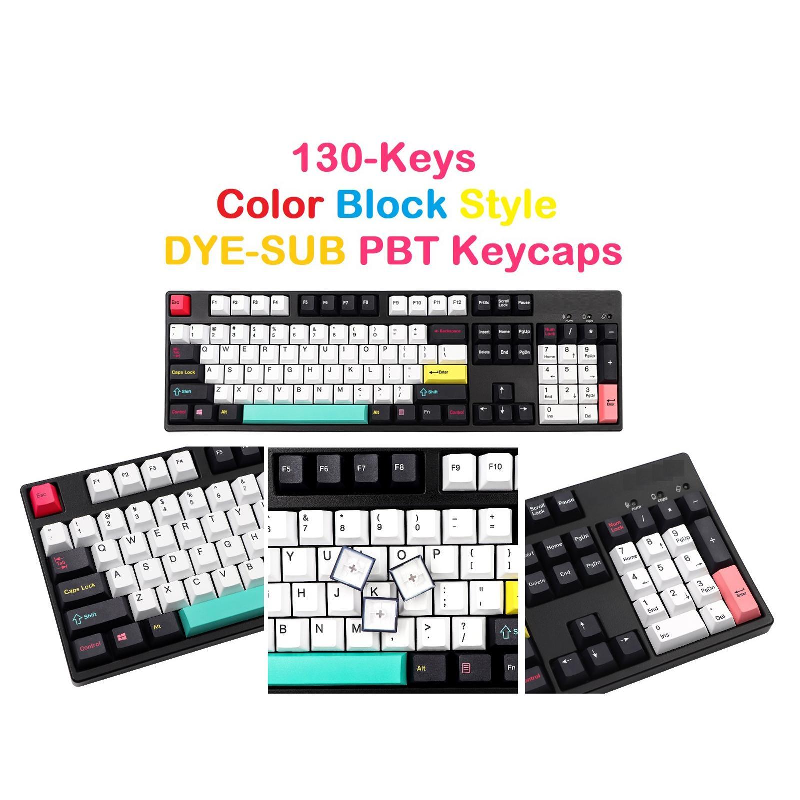 Simple Color Block Style 130-Key Keycaps for Any Size Mechanical Keyboards