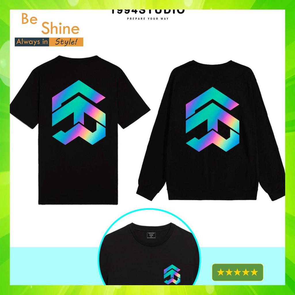Áo Sweater Unisex Form Rộng Họa Tiết Phản Quang Sweater Nỉ Cổ Tròn Logo Phát Sáng Thời Trang Nam Nữ beSHINE
