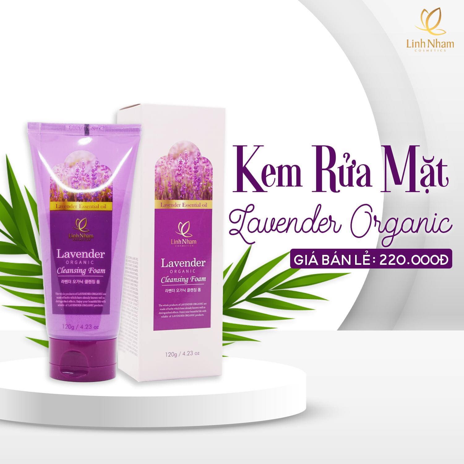 Kem rửa mặt Lavender Organic Linh Nhâm (LAVENDER ORGANIC CLEANSING FOAM) 120g, hỗ trợ điều trị mụn, làm sạch kim loại nặng và không làm khô da