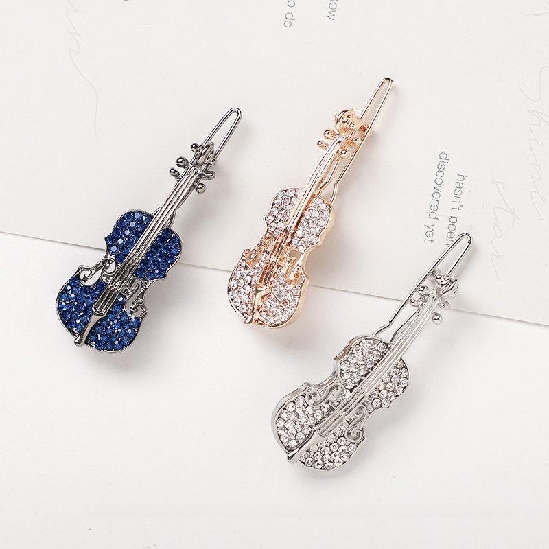 Kẹp tóc đàn violin đính đá Rhinestone kẹp tóc mái phụ kiện tóc