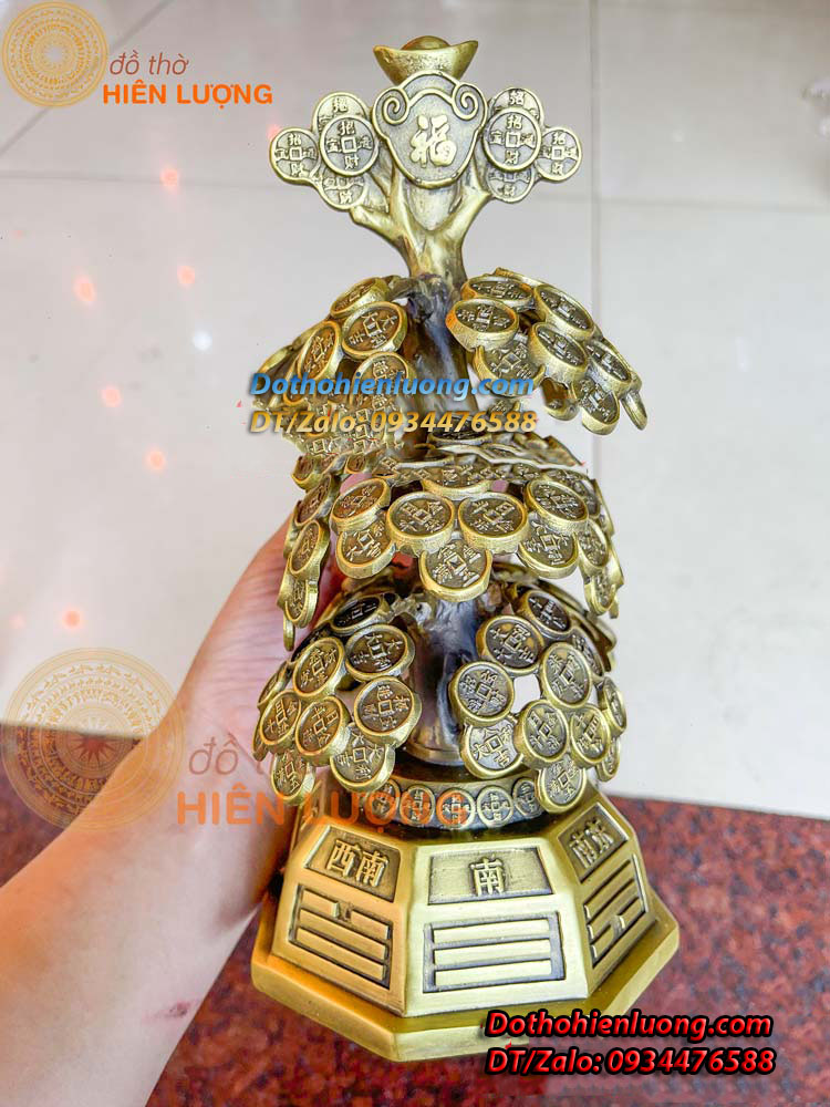 Cây Tiền Vàng Tài Lộc Bằng Đồng Nguyên Chất Cao 27cm, Nặng 1,5kg Phong Thủy - Đồ Thờ Hiên Lượng
