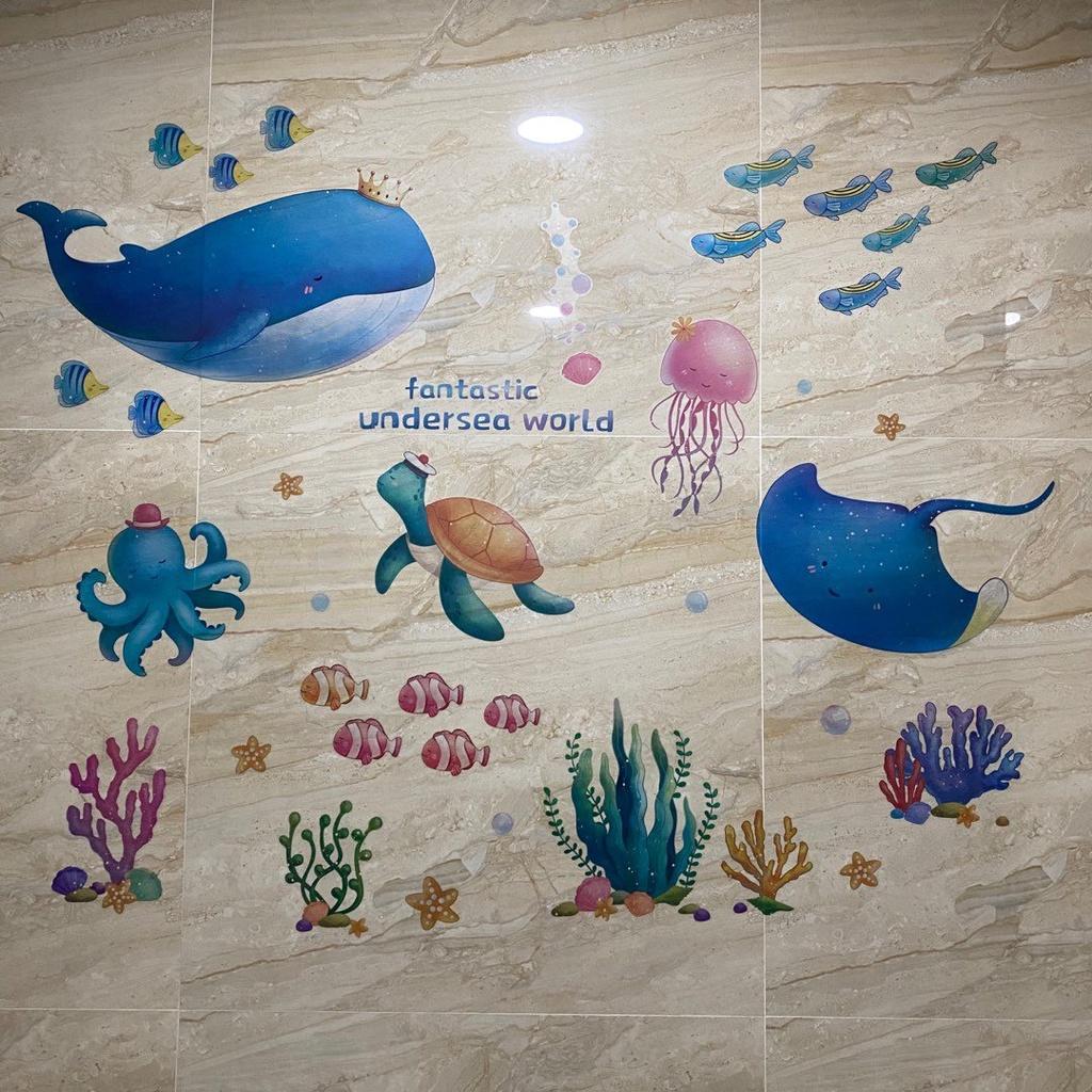 Decal dán tường trang trí phòng bé, dán nhà tắm THẾ GIỚI ĐẠI DƯƠNG - Tranh dán tường