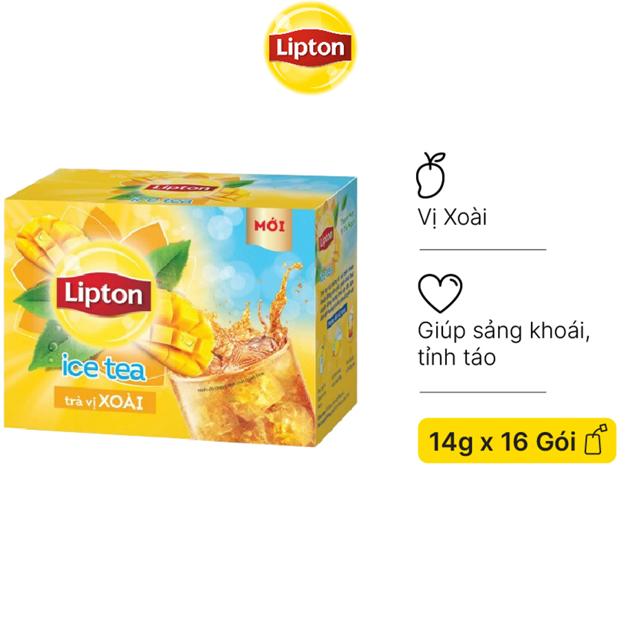 Hộp 16 Gói Trà Hòa Tan Lipton Ice Tea Vị Xoài 14g/gói