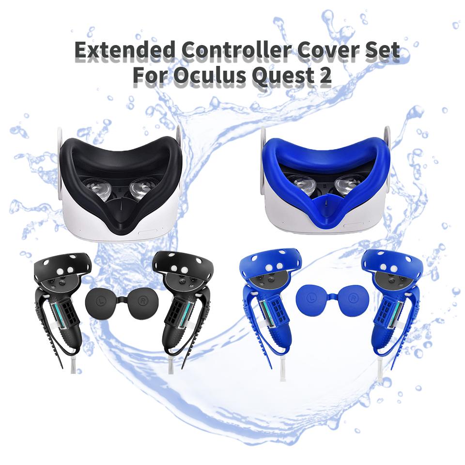 Tấm che mặt silicon Tay cầm điều khiển mở rộng cho phụ kiện Oculus Quest 2 Chống trượt với dây đeo tay có thể điều chỉnh Bộ nắp ống kính Màu sắc: Xanh dương