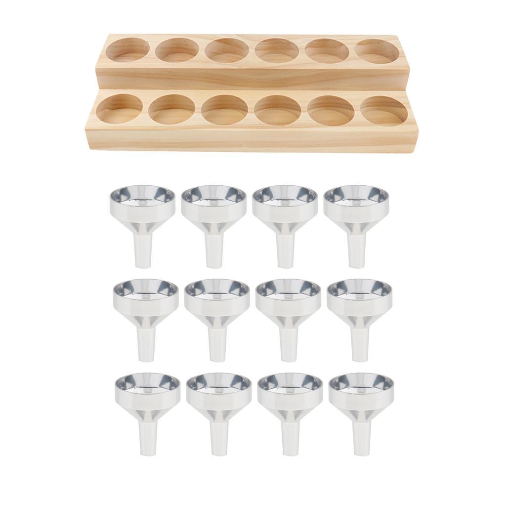 2-Tiers Wood Essential Oils Display Rack Stand Holder +12 Mini Metal Funnel