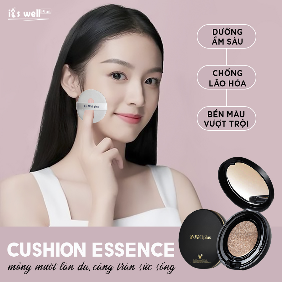 Kem Phấn Nước Trang Điểm Mềm Mượt Và Dưỡng Trắng Da It'S Well Plus Snail Calendula 333 Gold CC Cushion SPF50+/PA+++ Essence 15g