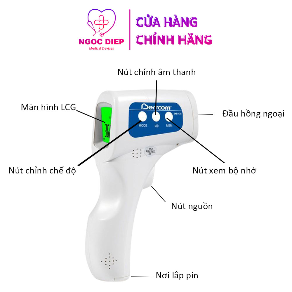 Nhiệt kế điện tử hồng ngoại BERRCOM JXB-178 - Máy đo thân nhiệt - Hàng chính hãng