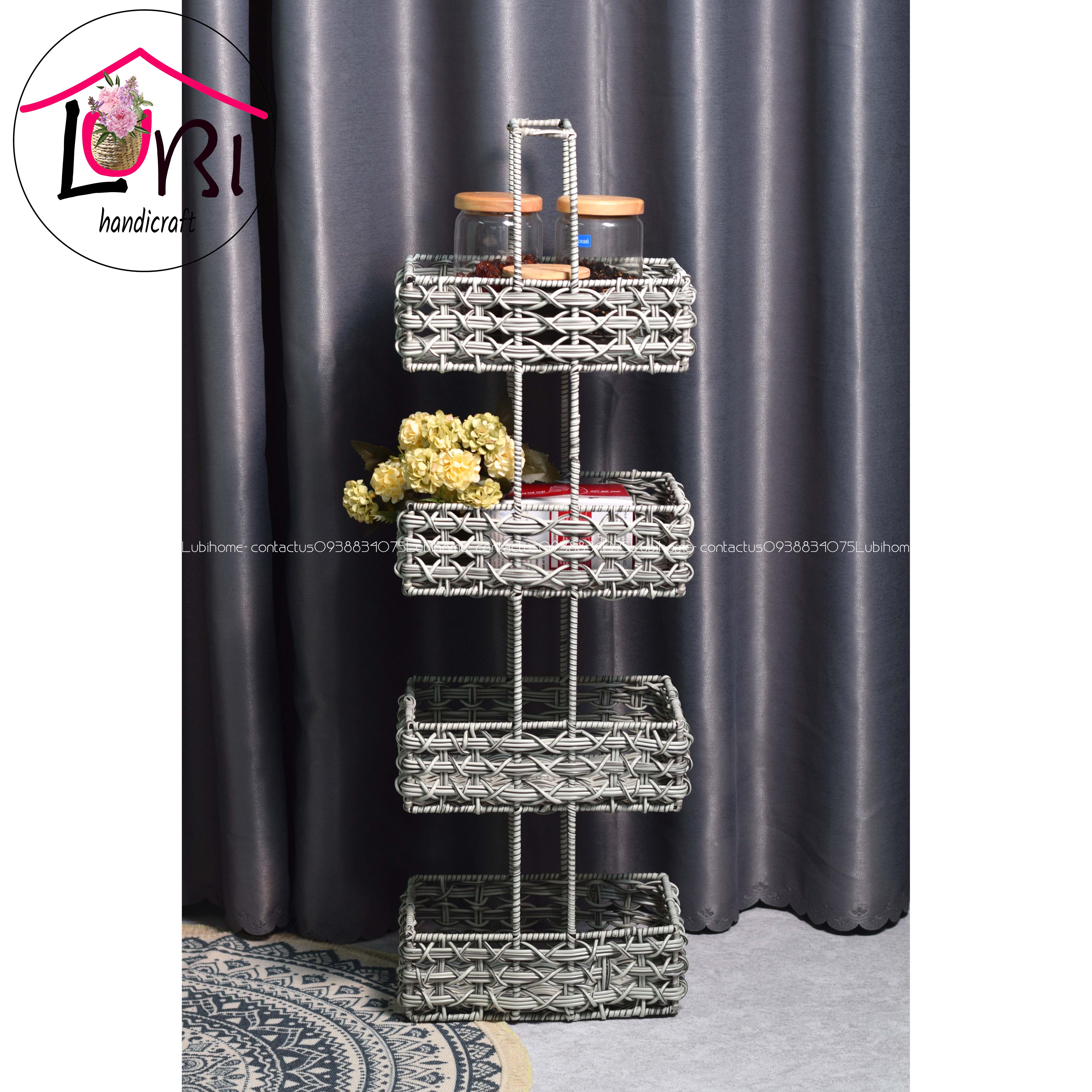 Lubihandicraft - Kệ đựng đồ đan dây nhựa cao cấp 4 tầng - tiện lợi, bền đẹp