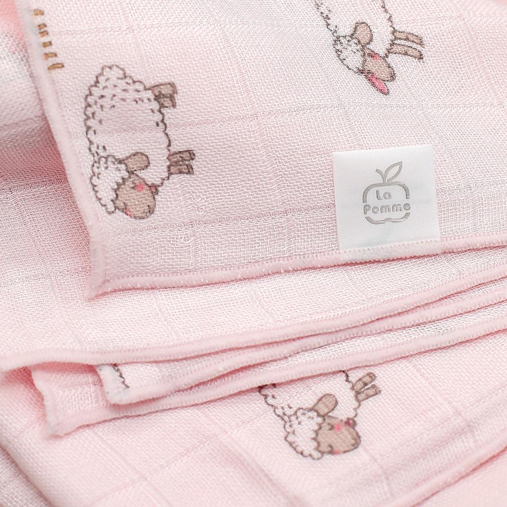 Combo 2 K001 sét 5 khăn (30x30cm) &amp; K002 sét 2 khăn (75x75cm) la pomme - Pink Sheep