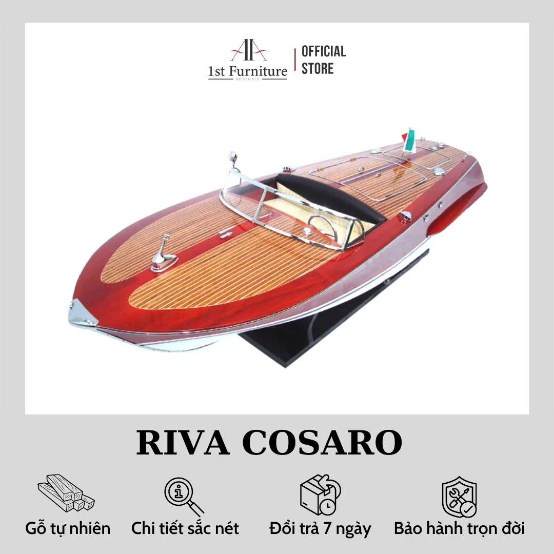 Mô hình cano RIVA COSARO cao cấp, mô hình gỗ tự nhiên, làm quà tặng sang trọng 1st FURNITURE