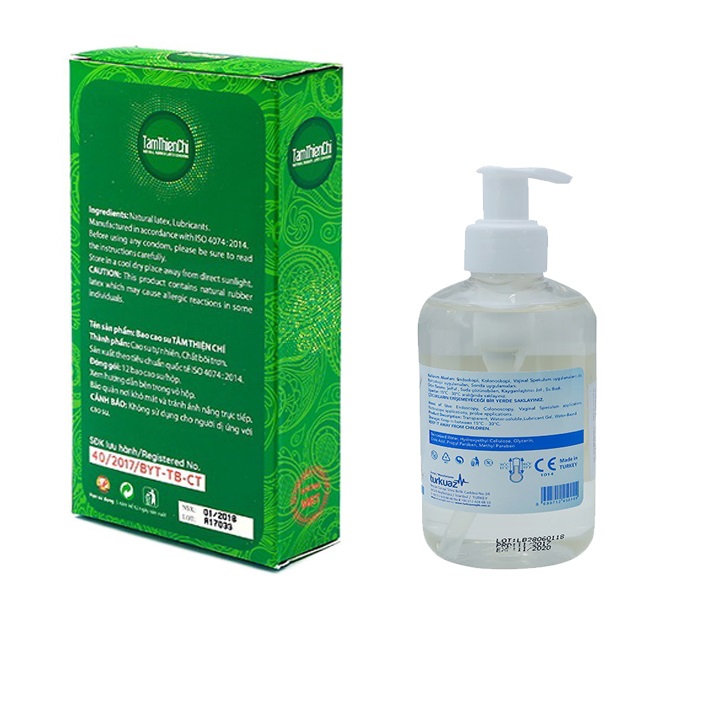 Combo Bao cao su Tâm Thiện Chí Family mỏng trơn và 1 chai gel KLY 250ml