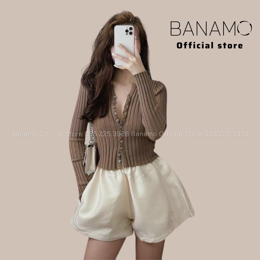 Hình ảnh Áo len tăm cúc dọc dài tay nhiều màu thời trang Banamo Fashion 3423