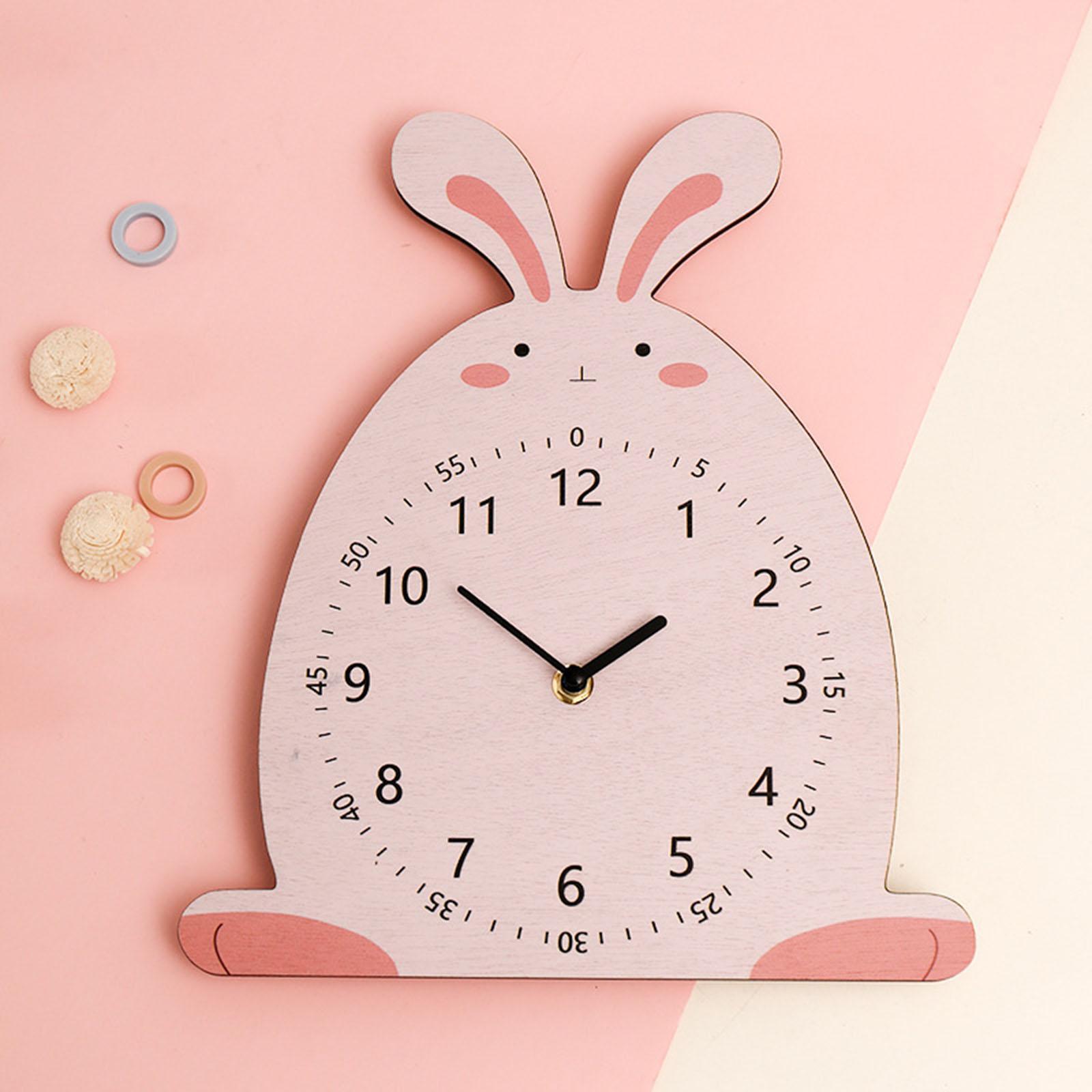 Cartoon Animal Wooden Wall Clock for Kids Room Playroom Decoration