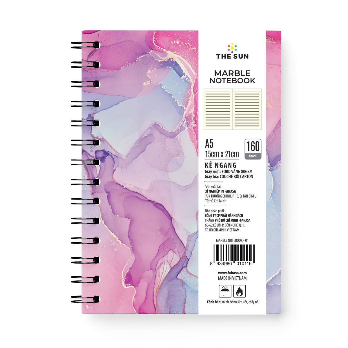 Sổ Lò Xo Bìa Cứng Marble A5 - Kẻ Ngang - 160 Trang 80gsm - The Sun 01