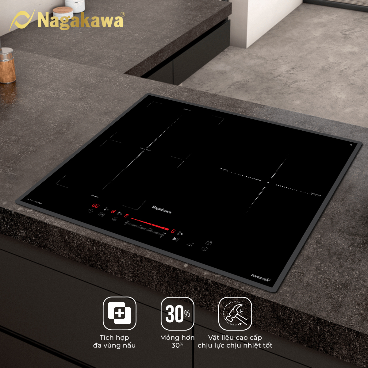 Bếp 3 Lò Điện Từ Nagakawa UltraSlim NK3C06M - Hàng Chính Hãng