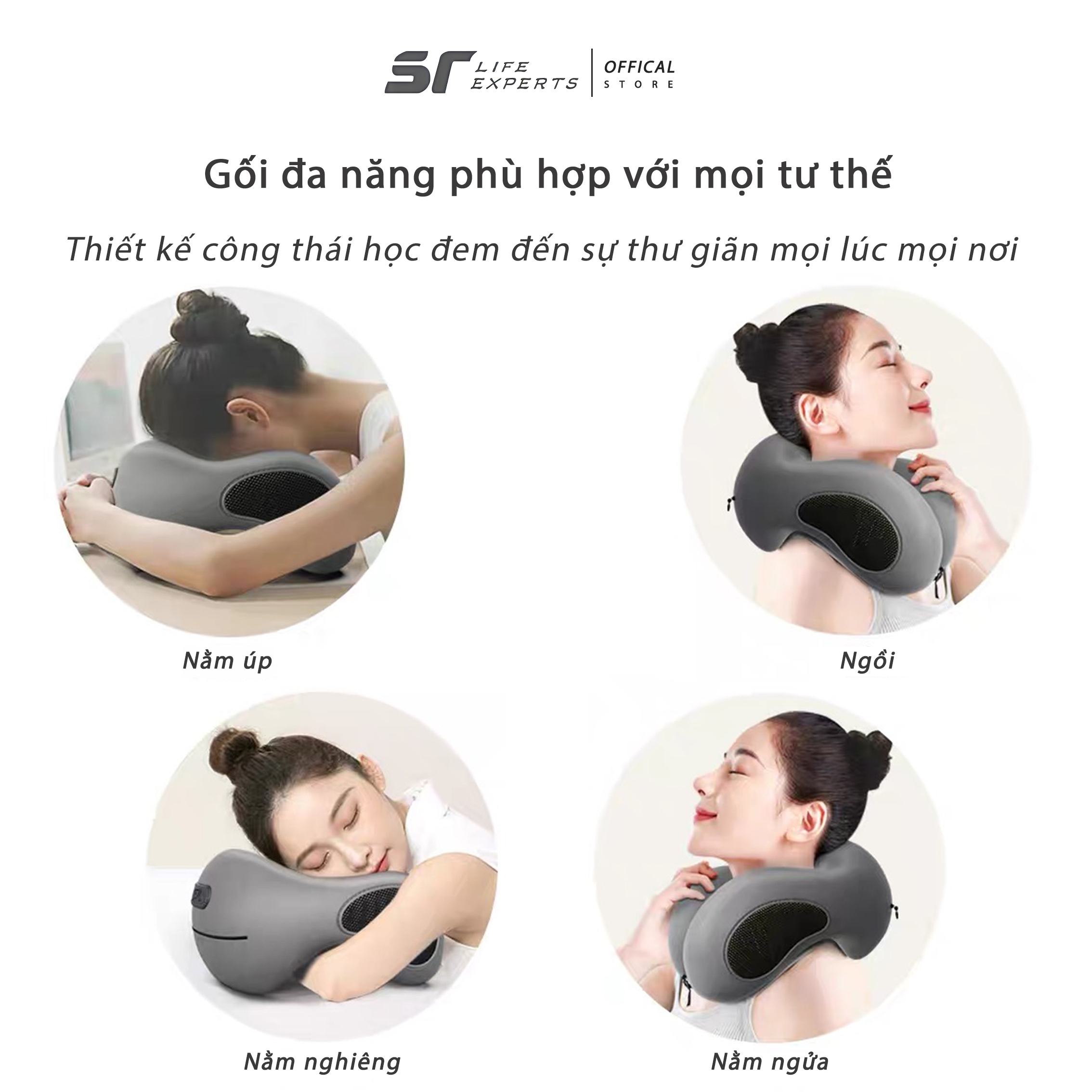 Combo Gối Cổ Văn Phòng Và Đệm Mông 2 Mùa, Gối Cao Su Non, Đệm Lót Ghế Văn Phòng, Ô Tô, Du Lịch - Sairui - DM (Đen) &amp; GC (Hồng)