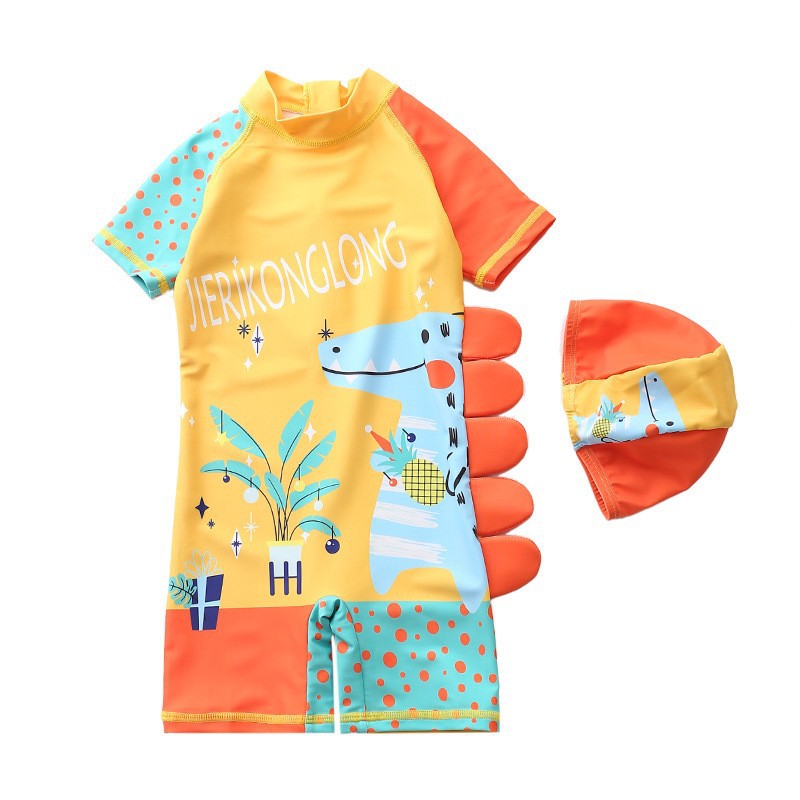 Set đồ bơi liền thân ngắn tay cho bé trai bé gái nhiều họa tiết nhiều màu cao cấp ( kèm nón bơi chống lạnh cho bé )