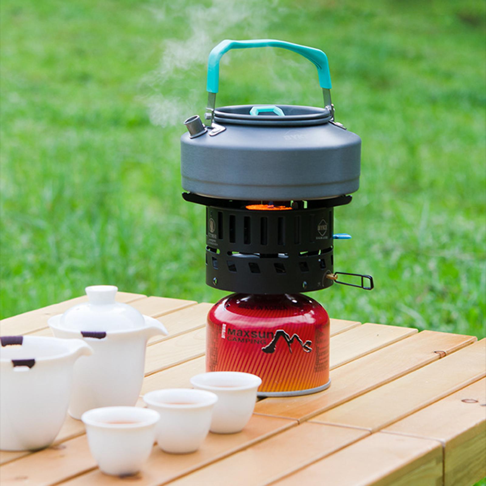 Outdoor Portable Windproof Camping Stove Piezo Ignition Gas Burner with 0.8L Water Kettle Tea Pot for Camping Hiking