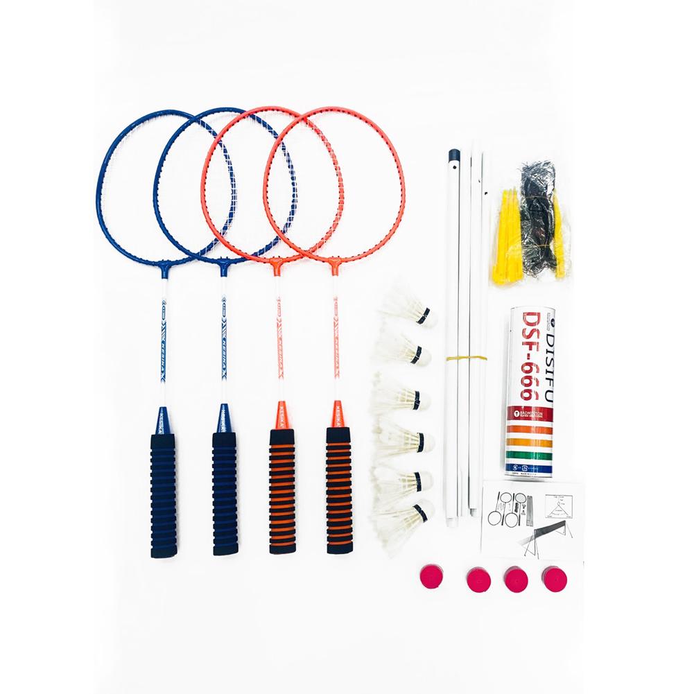 KESIKA Badminton Rackets 4 Pack Set Racquets Game with 6 Shuttlecocks 4 Overgrip Badminton Net for Children Adults Sport