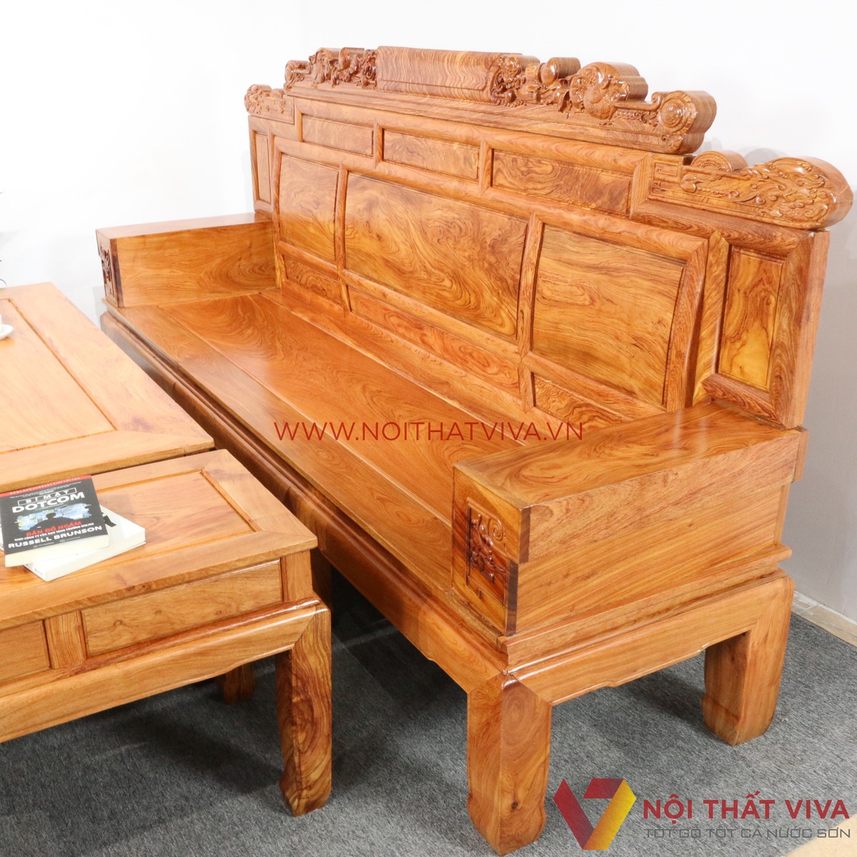 Bộ Bàn Ghế Salon Tần Thủy Hoàng Gỗ Hương Đá Chạm Rồng 6 Món Cao Cấp