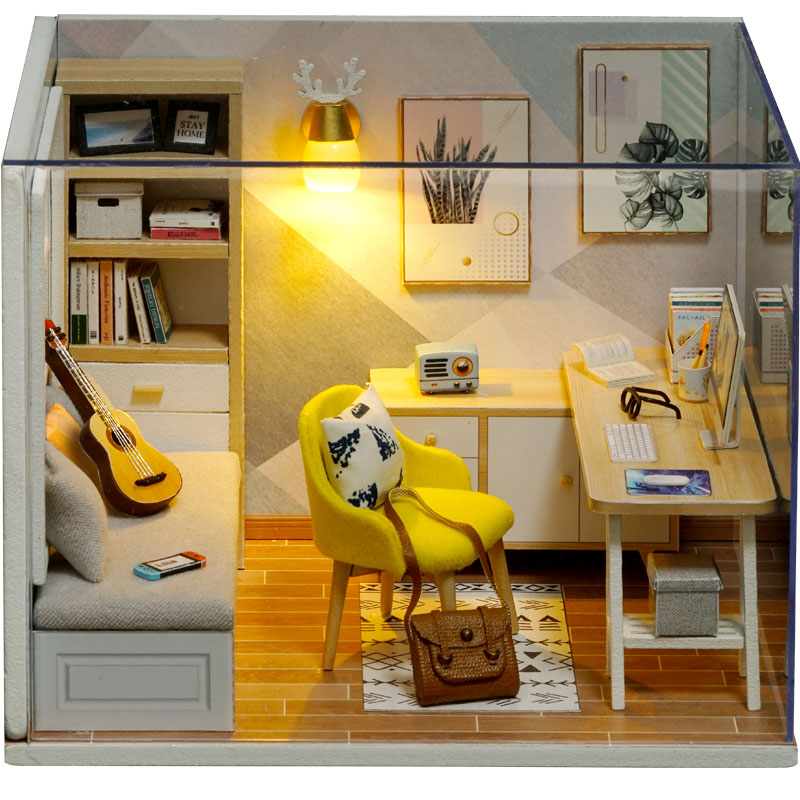 Đồ chơi lắp ghép  3D Mô hình nhà DIY Doll House Sunshine Study Kèm Mica Chống bụi