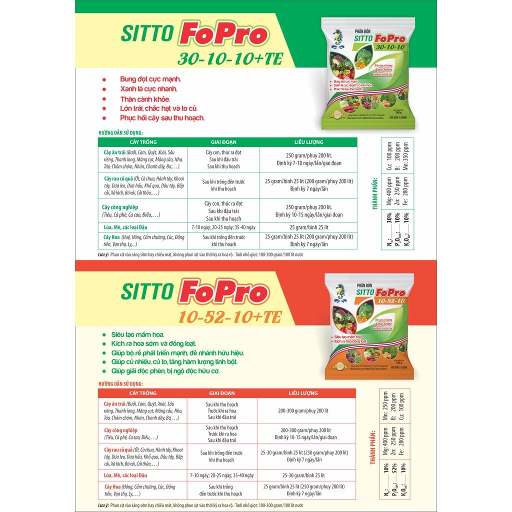 NPK Hòa Tan SITTO FoPro 30-10-10+TE - Bung Đọt Cực Mạnh, Xanh Lá Cực Nhanh, Thân Cành Khỏe