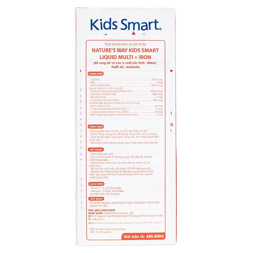 Nature's Way Kids Smart LIQUID MULTI +IRON - SIRO Bổ Sung Sắt Tổng Hợp Cho Trẻ Em (200ml)
