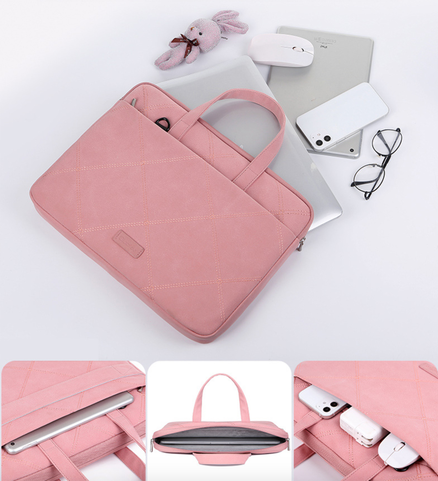 Túi chống sốc da cặp da chống sốc cho macbook, laptop, surface đeo chéo cute tặng kèm gấu bông