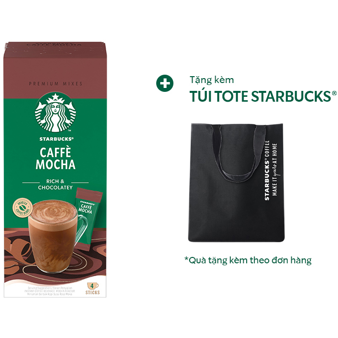 Hộp Cà phê hòa tan cao cấp Starbucks Mocha (Hộp 4 gói x 22g)  - [Tặng 1 Túi Tote Starbucks]